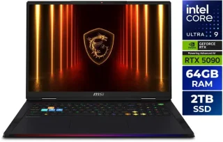 MSI Raider 18 HX AI A2XWJG-069US 18" UHD+ 120Hz Mini-LED Gaming Laptop - Intel Core Ultra 9 285HX, GeForce RTX 5090 24GB GDDR7, 64GB DDR5-6400 RAM, 2TB PCIe SSD, Wi-Fi 7, Thunderbolt 4, RGB Mystic Light Keyboard, Windows 11 Pro - Core Black