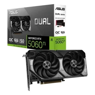 ASUS DUAL OC GeForce RTX 5060 Ti 16GB Black/Silver – NVIDIA Next-Gen GPU, 16GB GDDR6, Boost Clock up to 2650 MHz, Dual-Fan DUAL Cooling, Factory Overclock, Ray Tracing & DLSS, PCIe 4.0, HDMI/DP Outputs, 229 mm