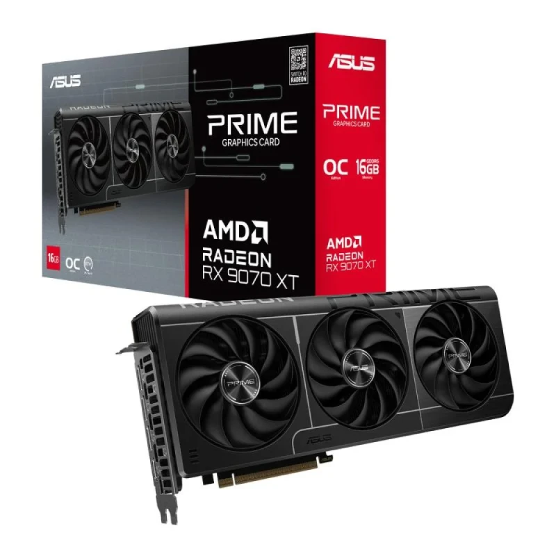 ASUS PRIME OC Radeon RX 9070 XT 16GB Black – AMD RDNA GPU, 16GB GDDR6, Boost Clock up to 2850 MHz, Triple-Fan PRIME Cooling, Factory Overclock, PCIe 4.0, HDMI/DP Outputs, 312 mm - Featured Image
