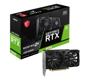 MSI VENTUS 2X OC GeForce RTX 3050 6GB Black – NVIDIA Ampere GPU, 6GB GDDR6, Boost Clock up to 1777 MHz, Dual-Fan VENTUS Cooling, Factory Overclock, Ray Tracing & DLSS, PCIe 4.0, HDMI/DP Outputs, 189 mm