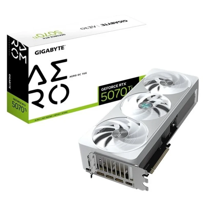Gigabyte AERO OC GeForce RTX 5070 Ti 16GB White/Silver – NVIDIA Next-Gen GPU, 16GB GDDR7, Boost Clock up to 2750 MHz, Triple-Fan AERO Cooling, Factory Overclock, Ray Tracing & AI Acceleration, PCIe 5.0, HDMI/DP Outputs, 340 mm - Featured Image