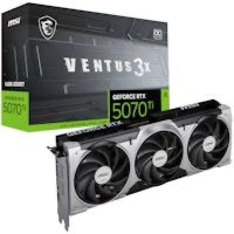 MSI VENTUS 3X OC GeForce RTX 5070 Ti 16GB Silver/Black – NVIDIA Next-Gen GPU, 16GB GDDR7, Boost Clock up to 2750 MHz, Triple-Fan VENTUS 3X Cooling, Factory OC, Ray Tracing & AI Acceleration, PCIe 5.0, HDMI/DP Outputs, 303 mm - Featured Image