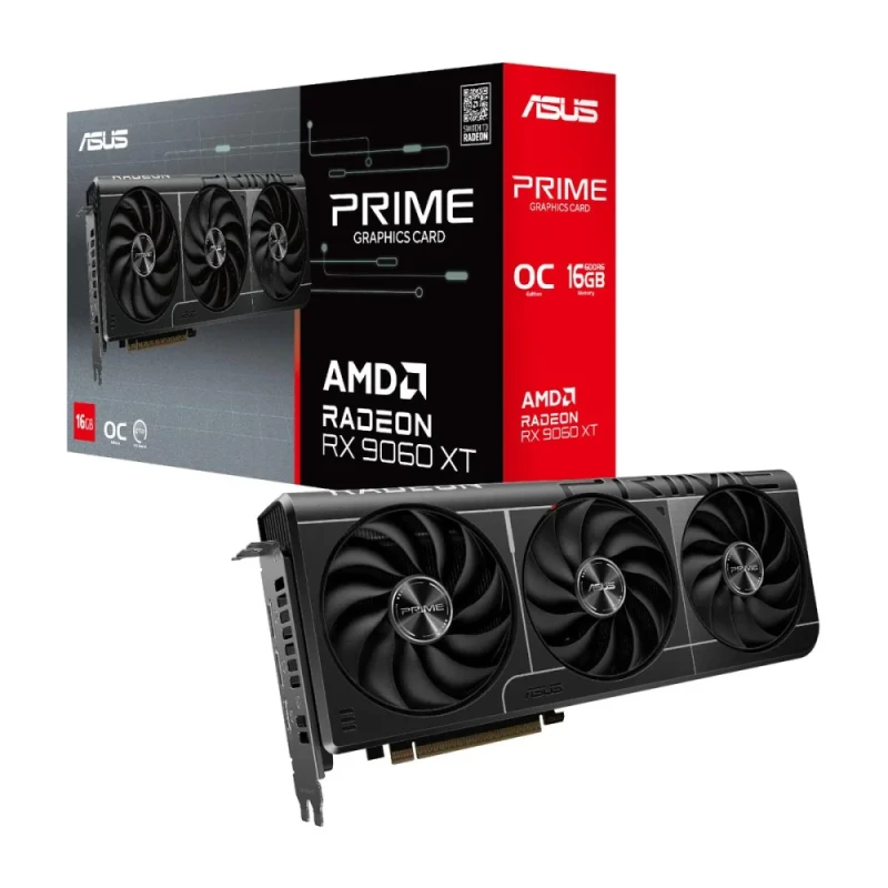 ASUS PRIME OC Radeon RX 9060 XT 16GB Black – AMD RDNA GPU, 16GB GDDR6, Boost Clock up to 2650 MHz, Triple-Fan PRIME Cooling, Factory Overclock, PCIe 4.0, HDMI/DP Outputs, High-Performance Gaming, 304 mm - Featured Image
