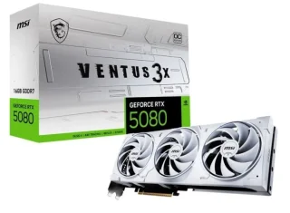 MSI VENTUS 3X OC GeForce RTX 5080 16GB White – NVIDIA Next-Gen GPU, 16GB GDDR7, Boost Clock up to 2850 MHz, Triple-Fan VENTUS Cooling, Factory Overclock, Ray Tracing & AI Acceleration, PCIe 5.0, HDMI/DP Outputs, 303 mm