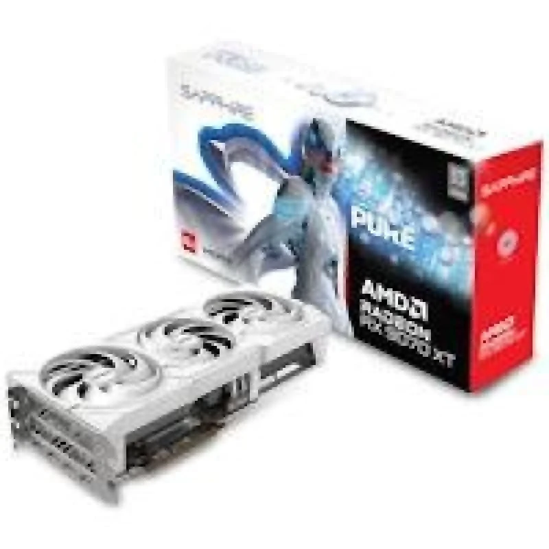Sapphire PURE Radeon RX 9070 XT 16GB White – AMD RDNA GPU, 16GB GDDR6, Boost Clock up to 2850 MHz, Triple-Fan PURE Cooling, Factory Overclock, PCIe Interface, HDMI/DP Outputs, High-End Gaming Graphics, 320 mm - Featured Image