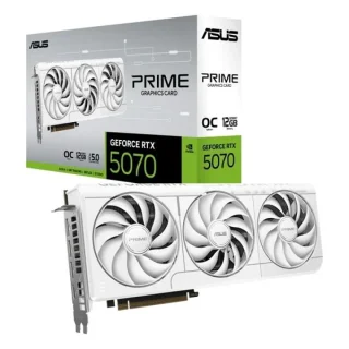 ASUS PRIME OC GeForce RTX 5070 12GB White/Silver – NVIDIA Next-Gen GPU, 12GB GDDR7, Boost Clock up to 2700 MHz, Triple-Fan PRIME Cooling, Factory Overclock, Ray Tracing & AI, PCIe 5.0, HDMI/DP Outputs, 304 mm