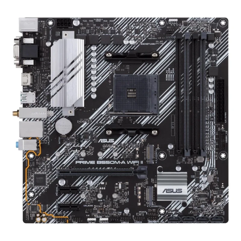 ASUS PRIME B550M-A WIFI II AMD B550 Micro-ATX Motherboard – AM4 Socket, Dual PCIe 4.0/3.0 M.2 Slots, DDR4 4866(OC)/4800(OC) Support, Wi-Fi 6 & Bluetooth 5.2, 1x HDMI/1x DVI-D/VGA, Realtek 7.1 Audio, Gigabit Ethernet & Robust Power Design for Gaming/Workstation PC Builds - Featured Image