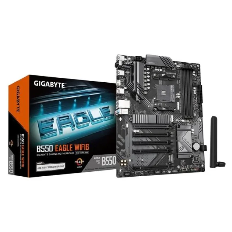 Gigabyte B550 EAGLE WIFI6 AMD B550 ATX Motherboard – AM4 Socket, Dual-Channel DDR4 up to 3200 MHz, 2x M.2 (PCIe 4.0 & 3.0), 1x PCIe 4.0 x16, Wi-Fi 6 802.11ax & Bluetooth 5.3, Realtek 7.1 Audio, 1GbE LAN, USB 3.2 Gen2 Type-A & Type-C, HDMI 2.1 - Featured Image