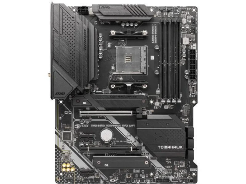 MSI MAG B550 TOMAHAWK MAX WIFI AMD B550 ATX Motherboard – Socket AM4 for AMD Ryzen 3000/4000G/5000 Series, DDR4 up to 5100 MHz, 2.5Gb LAN & Wi-Fi 6E w/ Bluetooth 5.2, Dual PCIe x16 & 2x M.2, HDMI 2.1 & DisplayPort, USB 3.2 Gen2 Type-A/C, Realtek 7.1 Audio - Featured Image