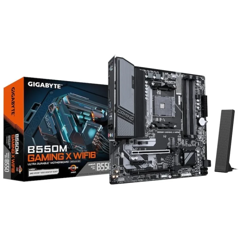 Gigabyte B550M GAMING X WIFI6 AMD B550 Micro-ATX Motherboard – Socket AM4 for Ryzen 3000/4000/5000 Series, DDR4 Dual-Channel up to 3200 MHz, 2x M.2 (PCIe 4.0 & PCIe 3.0), Realtek 7.1 Audio, Gigabit LAN, Wi-Fi 6 802.11ax & Bluetooth 5.3, HDMI 2.1 & DisplayPort, USB 3.2 Gen1 - Featured Image