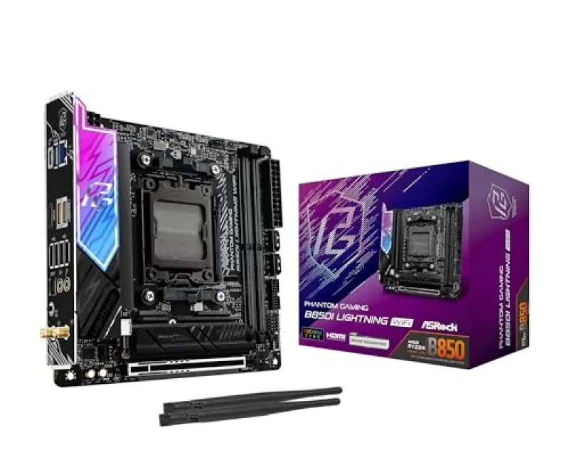 ASRock B850I Lightning WiFi AM5 Mini-ITX Motherboard – AMD B850 Chipset, Socket AM5, DDR5 up to 8200+ OC, Dual DIMM, PCIe 5.0 x16, 2x M.2 (PCIe 5.0/PCIe 4.0), Killer 2.5 GbE LAN, Wi-Fi 6E & Bluetooth 5.2, HDMI 2.1 & USB-C, Realtek ALC1220 7.1 Audio – Compact Gaming/Creator Board - Featured Image