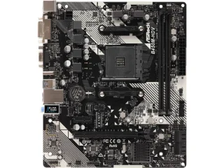 ASRock B450M-HDV R4.0 AMD AM4 Micro-ATX Motherboard – AMD B450 Chipset, 2x DDR4 DIMM up to 32 GB, 1x PCIe 3.0 x16, 1x PCIe 2.0 x1, HDMI/DVI-D/D-Sub Video, 7.1 CH HD Audio (Realtek ALC887), Gigabit LAN, 4x SATA3, 1x M.2 NVMe/SATA Slot – Budget Desktop/Office PC Board