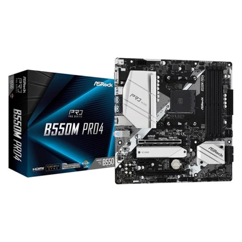 ASRock B550M Pro4 AMD AM4 Micro-ATX Motherboard – AMD B550 Chipset, Supports Ryzen 3000/4000/5000 Series, 4x DDR4 DIMM (up to 4733+ OC), 1x PCIe 4.0 x16 + PCIe 3.0 x16 + PCIe 3.0 x1, 3x M.2 (PCIe/SATA), 6x SATA 6 Gb/s, Realtek Gigabit LAN, HDMI/DisplayPort/D-Sub, USB 3.2 Gen2 Type-A & Type-C, 7.1-ch HD Audio – mATX PC Board - Featured Image