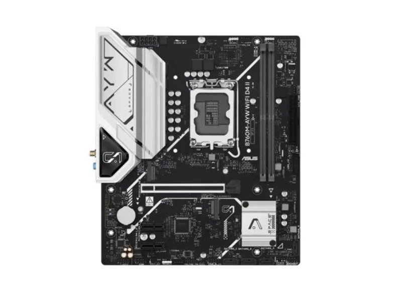 ASUS B760M-AYW WIFI D4 II Intel B760 LGA1700 Micro-ATX Motherboard – Supports Intel 14th/13th/12th Gen CPUs, DDR4 up to 5333(OC), 2x M.2 PCIe 4.0 NVMe, PCIe 5.0 x16, Realtek 2.5Gb Ethernet, Wi-Fi 6 (802.11ax) & Bluetooth 5.x, 4x SATA 6Gb/s, HDMI, USB 5Gbps Type-A, Aura Sync RGB, Compact mATX Board for Gaming & Productivity - Featured Image