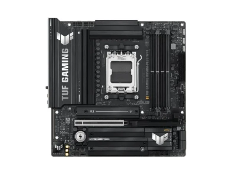 ASUS TUF GAMING B850M-PLUS WIFI AM5 Micro-ATX Motherboard - AMD B850 Chipset, Socket AM5 for Ryzen 7000/8000/9000 Series, DDR5 8000+ (OC), 4 DIMM, Wi-Fi 6E 802.11ax + Bluetooth, 2.5 Gigabit LAN, 3x M.2 + 4x SATA, PCIe 5.0 x16, HDMI & DisplayPort, Realtek ALC1220P 7.1 Audio - Featured Image