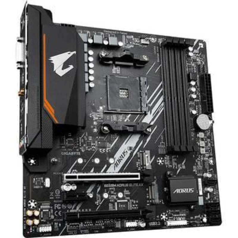 Gigabyte B550M AORUS ELITE AX AM4 Micro-ATX Motherboard - AMD B550 Chipset, Supports Ryzen 3000/4000/5000 Series, DDR4 4733+ (OC), Dual M.2 (PCIe 4.0 + PCIe 3.0), Wi-Fi 6E (802.11ax) + Bluetooth, Realtek Gigabit LAN, PCIe 4.0 x16, 4x SATA3, USB 3.2 Gen1, HDMI & DVI Outputs, 4 DIMM Dual-Channel Memory - Featured Image