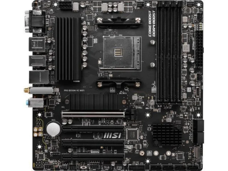 MSI PRO B550M-VC WIFI AM4 Micro-ATX Motherboard - AMD B550 Chipset, Supports Ryzen 3000/4000/5000 Series, DDR4 4400(OC), Dual-Channel 4 DIMM, PCIe 4.0 x16, 2x M.2 + SATA 6Gb/s, Intel/Realtek Gigabit LAN, Wi-Fi 6E (802.11ax) + Bluetooth 5.2, HDMI/DisplayPort/VGA, USB 3.2 Gen2 Type-A & USB-C - Featured Image