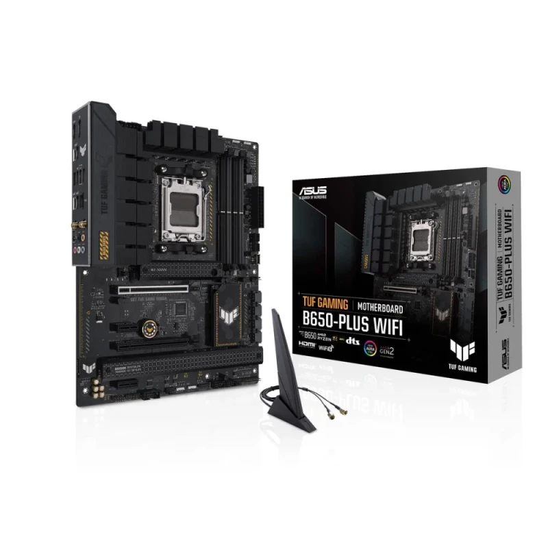 ASUS TUF GAMING B650-PLUS WIFI ATX Motherboard – AMD B650 Chipset, AM5 Socket for Ryzen 7000/8000/9000, DDR5 Memory Support (4 DIMMs, up to 128 GB), Dual PCIe 4.0 x16 & 2x PCIe 4.0 x1, 3x M.2 NVMe Slots (PCIe 5.0 & PCIe 4.0), Realtek 2.5 Gb LAN, Wi-Fi 6 (802.11ax) & Bluetooth, HDMI & DisplayPort, USB-C & USB-A High-Speed I/O - Featured Image