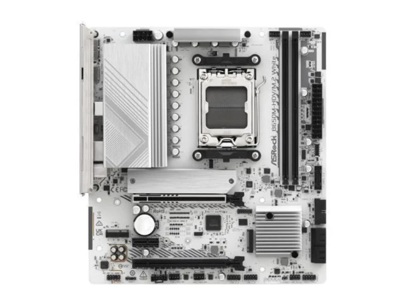ASRock B650M-HDV/M.2 White AM5 Micro-ATX Motherboard – AMD B650 Chipset, AM5 Socket Ryzen 7000/8000/9000 Support, Dual DDR5 (up to 7200+/128 GB), Dual M.2 (PCIe Gen5x4 & Gen4x4), 2.5G LAN, HDMI 2.1 & DisplayPort, Realtek ALC897 7.1 Audio, USB 3.2 Gen2 Type-C & USB 3.2/USB2.0 Ports, Pre-Installed I/O Shield - Featured Image