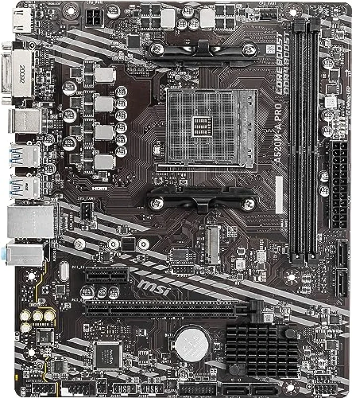 MSI A520M-A PRO Micro-ATX Motherboard – AMD A520 AM4 DDR4 up to 4600 MT/s (OC), Dual DIMM, 1x M.2 PCIe 3.0 & SATA III, PCIe 3.0 x16 & x1 Slots, HDMI & DVI-D Display Outputs, Realtek Gigabit LAN, Realtek ALC892 7.1 Audio, USB 3.2 Gen1 & USB 2.0 I/O, I/O Shield Included - Featured Image