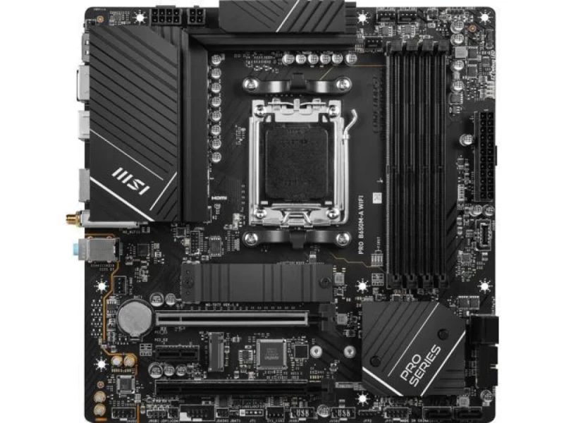 MSI PRO B650M-A WIFI AM5 Micro-ATX Motherboard – AMD B650 Chipset, AM5 Socket, 4x DDR5 DIMM up to 128 GB, Dual M.2 PCIe 4.0, 2.5 Gb Ethernet, Wi-Fi 6E & Bluetooth 5.2, USB-C/USB-A 3.2 Gen2, HDMI & DisplayPort, Realtek ALC897 7.1 Audio – Compact PC/Gaming Build Board - Featured Image