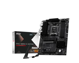 MSI PRO B850-S WIFI6E AM5 ATX Motherboard – AMD B850 Chipset, Supports AMD Ryzen 7000/8000/9000 CPUs, DDR5 up to 8200+ MT/s OC, Wi-Fi 6E & Bluetooth 5.3, 2.5G LAN, 2x M.2 (PCIe 5.0/4.0), PCIe 4.0/PCIe 3.0 Slots, HDMI 2.1 & DisplayPort, Realtek ALC897 7.1 Audio