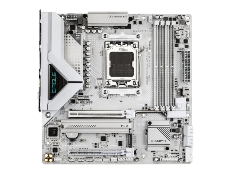 Gigabyte B850M EAGLE WIFI6E ICE Micro-ATX AM5 Motherboard – AMD B850 Chipset, Supports Ryzen 7000/8000/9000, 4x DDR5 DIMM (Up to 8200 MT/s OC), Dual M.2 (PCIe 5.0/4.0), Wi-Fi 6E & Bluetooth, 2.5 GbE LAN, HDMI 2.1 & DisplayPort I/O, USB 3.2 Gen2 Type-C & USB-A – White High-Performance mATX Board - Featured Image