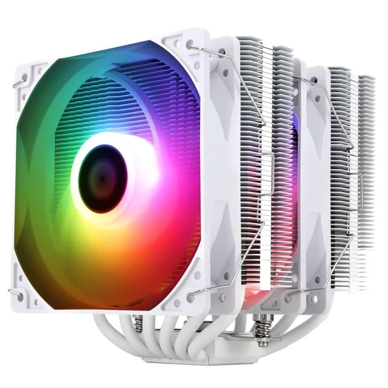 Thermalright Peerless Assassin 120 SE WHITE ARGB Dual-Tower CPU Air Cooler – Dual 120 mm ARGB PWM Fans (up to 1550 RPM, 66.17 CFM, 1.53 mm H₂O), Six 6 mm Heatpipes, Pure Copper Nickel-Plated Base, 155 mm Height, Intel LGA115X/1200/1700/1851 & AMD AM4/AM5 Support – White Finish - Featured Image
