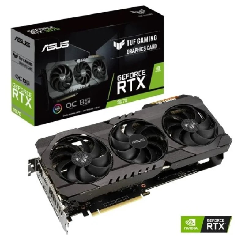ASUS TUF GAMING OC GeForce RTX 3070 8GB – NVIDIA Ampere GPU, 8GB GDDR6, 256-bit, Boost Clock up to 1815 MHz, Triple-Fan TUF Cooling, Ray Tracing & DLSS, PCIe 4.0, HDMI/DP Outputs, High-Performance Gaming, 300 mm - Featured Image
