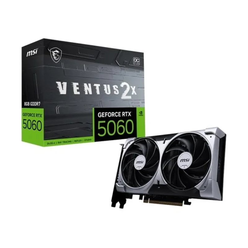 MSI VENTUS 2X OC GeForce RTX 5060 8GB – NVIDIA Next-Gen GPU, 8GB GDDR6, Boost Clock up to 2550 MHz, Compact Dual-Fan VENTUS Cooling, Factory Overclock, Ray Tracing & DLSS, PCIe 4.0, HDMI/DP Outputs, 197 mm - Featured Image