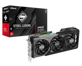 ASRock Steel Legend Dark Radeon RX 9070 XT 16GB – AMD RDNA GPU, 16GB GDDR6, Boost Clock up to 2800 MHz, Triple-Fan Steel Legend Dark Cooling, Factory OC, High-End Gaming Performance, PCIe Interface, HDMI/DP, 298 mm