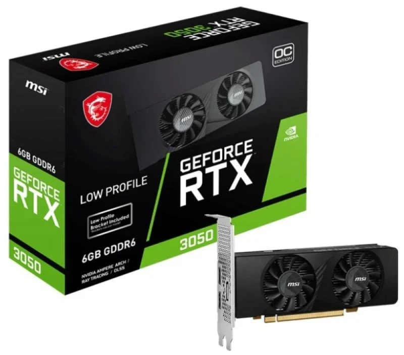 MSI LP OC GeForce RTX 3050 6GB – NVIDIA Ampere GPU, 6GB GDDR6, 96-bit, Boost Clock up to 1477 MHz, Low-Profile Dual-Fan Cooling, Ray Tracing & DLSS Support, PCIe 4.0, HDMI/DP Outputs, Ultra-Compact 174 mm - Featured Image
