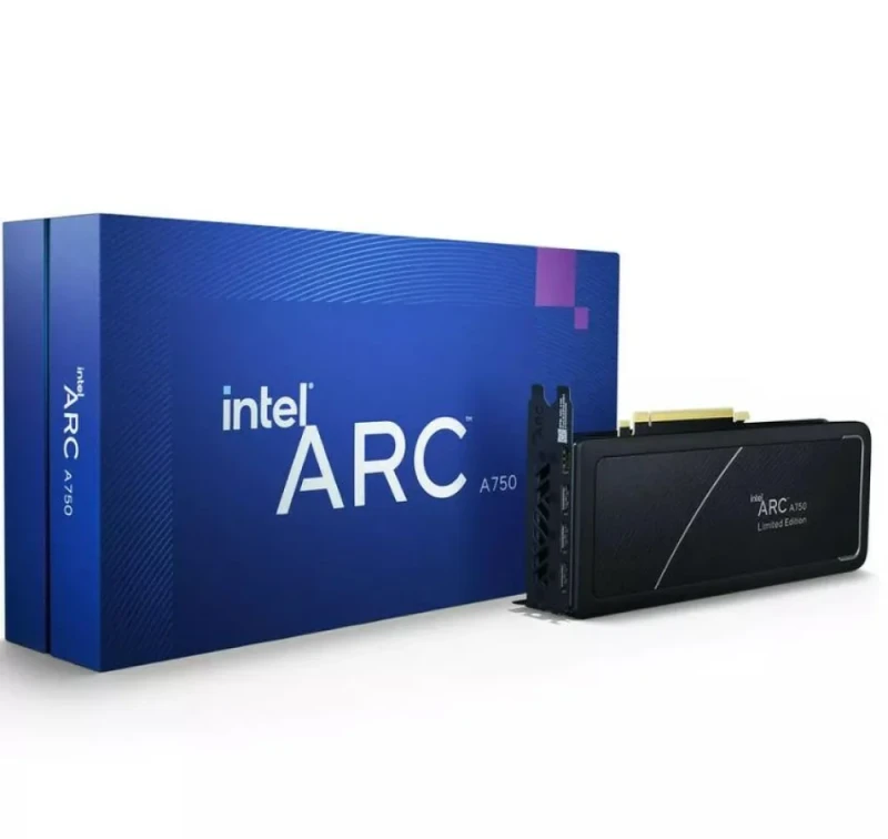 Intel Limited Edition Arc A750 8GB PCIe 4.0 GPU 2050 MHz – 8 GB GDDR6 256-bit, Alchemist Architecture, 3x DisplayPort 2.0 + HDMI 2.1, Dual-Slot Black Graphics Card, ~250 mm Length - Featured Image