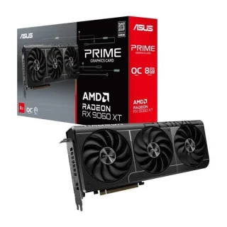 ASUS PRIME OC Radeon RX 9060 XT 8GB GDDR6 Graphics Card 304 mm – AMD RDNA4 GPU, 2048 Stream Processors, 20 Gbps Memory, 128-bit Bus, Triple-Fan Cooling, PCIe 5.0, 2x DP 2.1a + HDMI 2.1b Outputs, Black Design