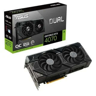 ASUS DUAL OC GeForce RTX 4070 12GB GDDR6X Graphics Card, NVIDIA Ada Lovelace GPU with 5888 CUDA Cores, 192-bit Memory Bus, Boost OC ~2550 MHz, PCIe 4.0 x16, Dual Axial-Tech Fans, 267 mm Length, 2.56-Slot, 3x DisplayPort 1.4a + HDMI 2.1 Outputs, Black/Gray Cooling Shroud