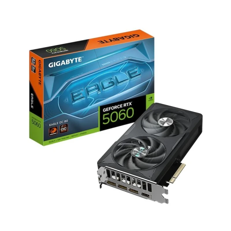 Gigabyte GeForce RTX 5060 EAGLE OC 8GB GDDR7 PCIe 5.0 Graphics Card – NVIDIA GeForce RTX 5060 GPU, 3840 CUDA Cores, 2550 MHz Boost Clock, 8 GB GDDR7, 128-bit, WINDFORCE 2X Dual Fans, 3x DisplayPort 2.1 & HDMI 2.1, Black 208 mm - Featured Image