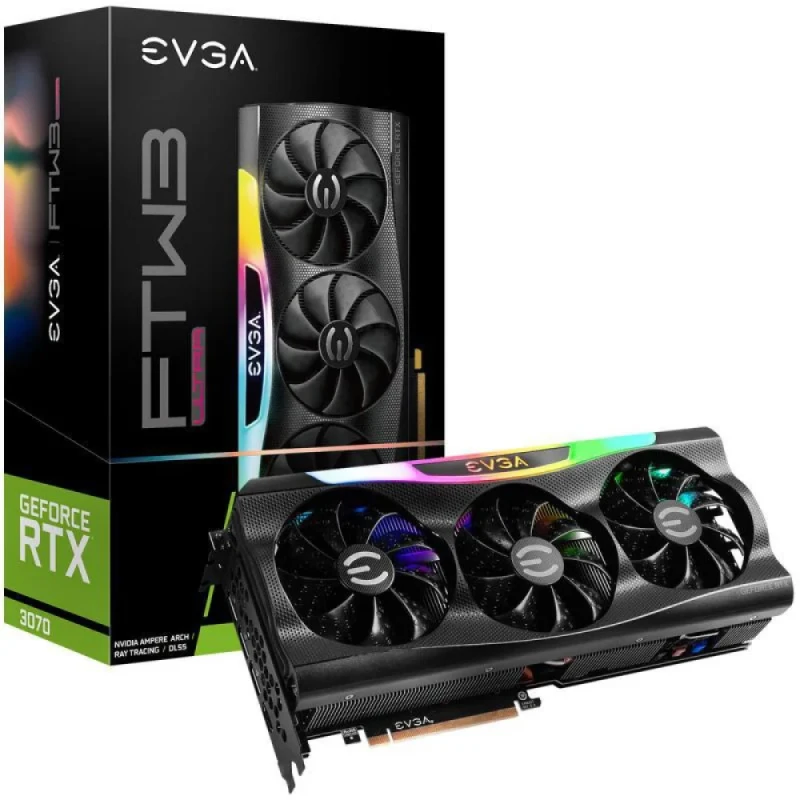 EVGA GeForce RTX 3070 FTW3 ULTRA GAMING 8GB GDDR6 PCIe 4.0 Graphics Card, 5888 CUDA Cores, 1815 MHz Boost, iCX3 Triple-Fan Cooling, Metal Backplate, ARGB LED, 300 mm Length, HDMI 2.1 & 3x DisplayPort 1.4a, Black/Silver - Featured Image