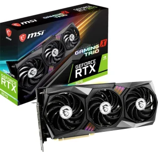 MSI GeForce RTX 3070 Gaming X Trio 8GB GDDR6 PCIe 4.0 Graphics Card, NVIDIA Ampere GPU, 5888 CUDA Cores, 1830 MHz Boost, TORX Fan 4.0 Triple Cooler, 256-bit Memory Bus, 323 mm Length, HDMI 2.1 & 3x DisplayPort 1.4a, Black/Silver