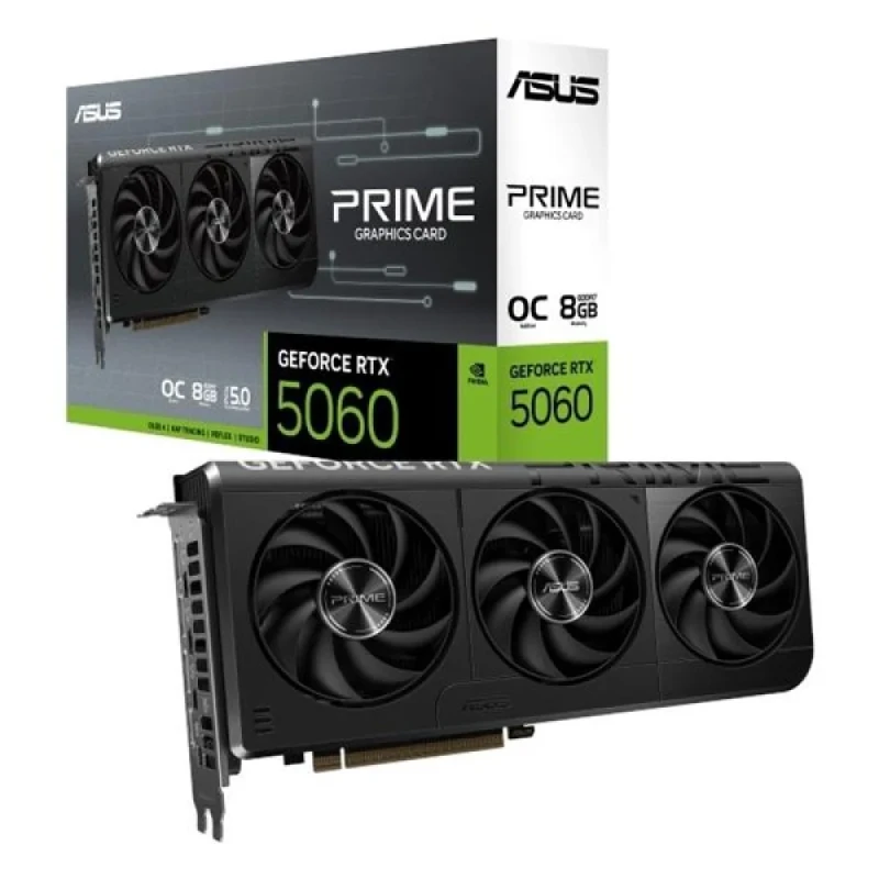 ASUS PRIME OC GeForce RTX 5060 8GB PCIe 5.0 x8 Graphics Card – NVIDIA Blackwell GPU, 268 mm Dual-Slot Black Gaming GPU - Featured Image