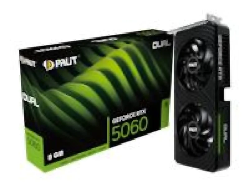 Palit Dual GeForce RTX 5060 8GB GDDR7 PCIe 5.0 Graphics Card – 3840 CUDA Cores, 262 mm Dual-Fan Cooling, 128-bit Bus, 28 Gbps Memory, HDMI 2.1b & 3x DisplayPort 2.1b, Black Mid-Range GPU for 1080p/1440p Gaming - Featured Image