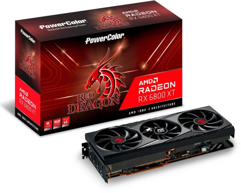 PowerColor Red Dragon OC Radeon RX 6800 XT 16GB – AMD RDNA 2 GPU, 4608 Stream Processors, 16GB GDDR6 256-bit, PCIe 4.0 x16, Triple-Fan Cooling, 310 mm Length, 1x HDMI 2.1 & 3x DisplayPort 1.4, Dual BIOS, High-End 4K Gaming Graphics Card - Featured Image