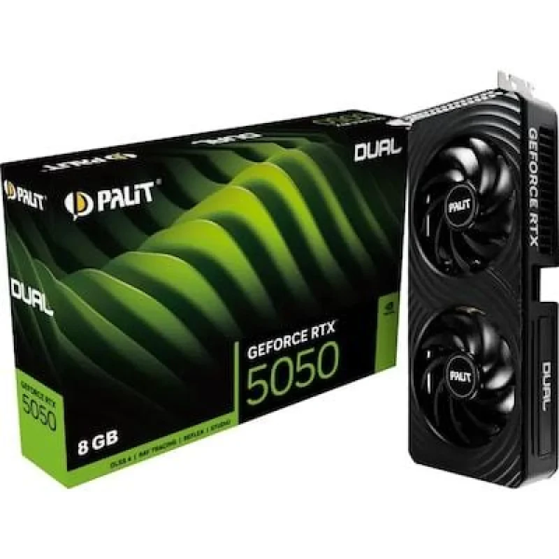 Palit Dual GeForce RTX 5050 8GB GDDR6 PCIe 5.0 Graphics Card – NVIDIA GeForce RTX 5050 GPU, 2560 CUDA Cores, 8GB 128-bit GDDR6 Memory @20 Gbps, Dual 95 mm Fans, 2-Slot Cooler, HDMI 2.1b + 3x DisplayPort 2.1b, 262 mm Black Gaming GPU - Featured Image