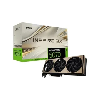 MSI INSPIRE 3X OC GeForce RTX 5070 12GB Gold/Black PCIe Gen 5 Graphics Card – NVIDIA RTX 5070 GPU, 6144 CUDA Cores, 12 GB GDDR7 192-bit, 2542 MHz Boost, 288 mm Triple-Fan Cooling, 3x DisplayPort 2.1b & HDMI 2.1b, 250 W, MSI Zero Frozr & Stormforce Fans
