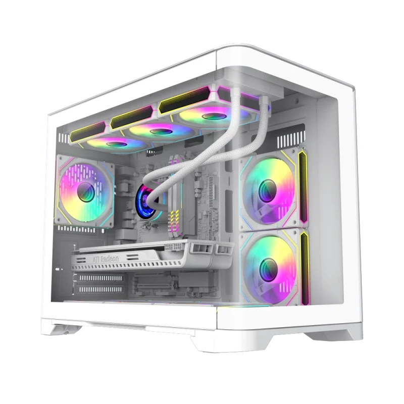 GameMax HYPE-M White Mid-Tower PC Case – Micro-ATX & Mini-ITX Support, Tempered Glass Side Panel, 3x 120 mm ARGB Fans Included, Top & Side Radiator Cooling Support up to 360 mm, Spacious Interior for GPU up to 400 mm, Cable Management Friendly White Gaming Chassis - Featured Image
