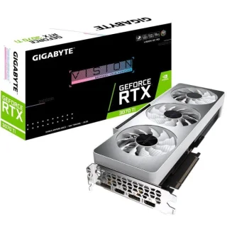 Gigabyte Vision OC GeForce RTX 3070 Ti 8GB GDDR6X PCIe 4.0 Gaming Graphics Card – NVIDIA Ampere RTX 3070 Ti GPU, 6144 CUDA Cores, 1830 MHz Boost Clock, 256-bit Memory, WINDFORCE 3X Triple-Fan Cooling, 2x HDMI 2.1 & 2x DisplayPort 1.4a, White/Silver Aesthetic, 320 mm Length for Gaming & Creative Builds