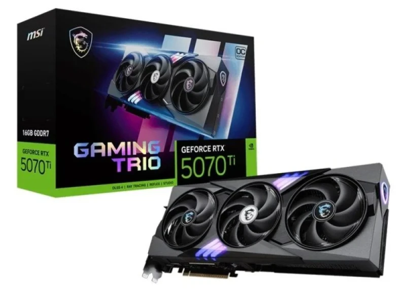 MSI GeForce RTX 5070 Ti GAMING TRIO OC PLUS 16GB GDDR7 PCIe 5.0 Graphics Card – NVIDIA RTX 5070 Ti GPU, 8960 CUDA Cores, 16GB GDDR7 256-bit Memory, Boost Clock ~2572 MHz, TRI FROZR 4 Triple-Fan Cooling with Stormforce Fans, 3x DisplayPort 2.1b & HDMI 2.1b, Black, 338 mm Length for High-End Gaming & Creative PCs - Featured Image