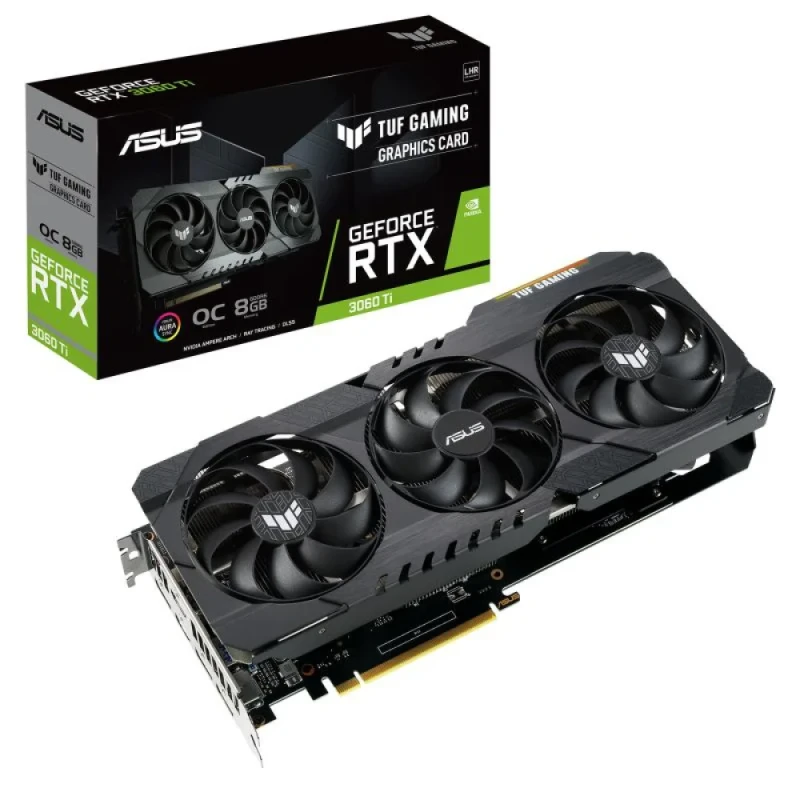 ASUS TUF GAMING OC V2 GeForce RTX 3060 Ti LHR 8GB GDDR6 PCIe 4.0 Graphics Card – 4864 CUDA Cores, Up to 1785 MHz Boost, 256-bit 14 Gbps Memory, Triple-Fan Axial-Tech Cooling, 2x HDMI 2.1 & 3x DisplayPort 1.4a, 301 mm Length Black High-Performance GPU - Featured Image