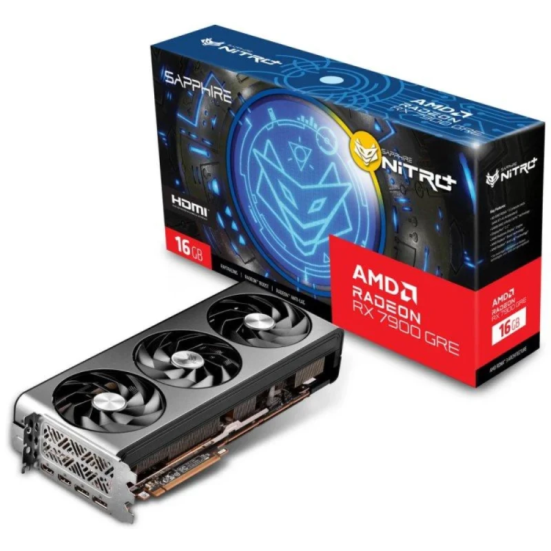 Sapphire NITRO+ Radeon RX 7900 GRE 16GB GDDR6 PCIe 4.0 Graphics Card – AMD RDNA 3 RX 7900 GRE GPU, 5120 Stream Processors, Tri-X Triple-Fan Cooling, 320 mm Length, 2x HDMI 2.1 & 2x DisplayPort 2.1, ARGB Metal Backplate, 3-Slot Black - Featured Image
