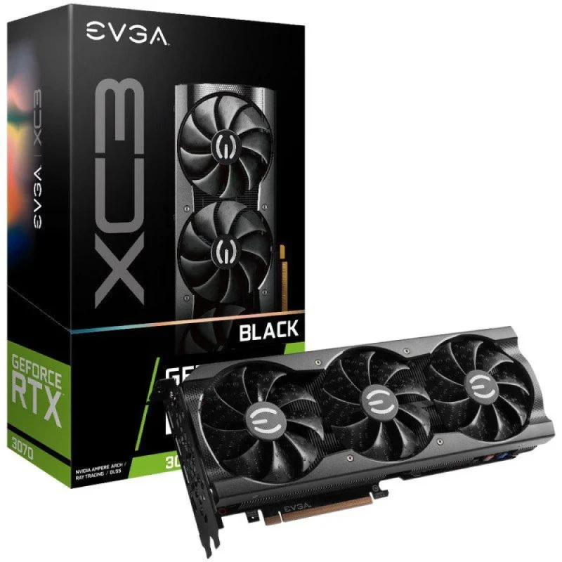 EVGA GeForce RTX 3070 XC3 Black Gaming 8GB GDDR6 PCIe 4.0 x16 Graphics Card – NVIDIA Ampere GPU, 5888 CUDA Cores, 256-bit Memory, 14000 MHz Effective, ARGB iCX3 Cooling, 3x DisplayPort 1.4a + HDMI 2.1, 285 mm Length – High-Performance Gaming GPU - Featured Image