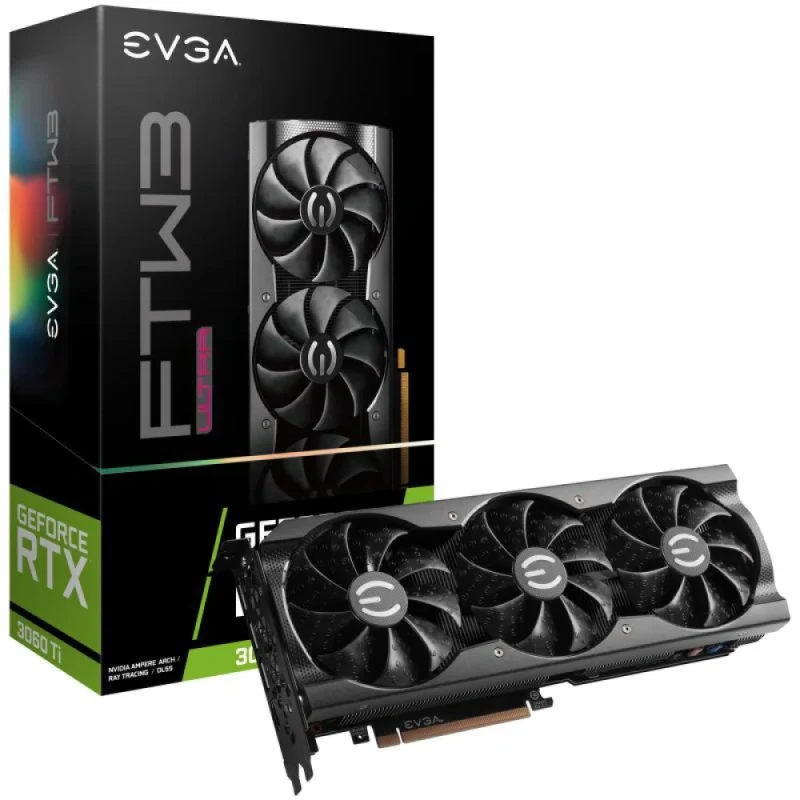 EVGA FTW3 ULTRA GAMING iCX3 GeForce RTX 3060 Ti 8GB GDDR6 PCIe 4.0 Graphics Card – 4864 CUDA Cores, 1800 MHz Boost Clock, 256-bit Memory, Triple Fan iCX3 Cooling with ARGB LED, Metal Backplate, 285 mm Length, 1x HDMI 2.1 & 3x DisplayPort 1.4a Outputs, Black GPU for 1080p/1440p Gaming & RTX/DLSS - Featured Image